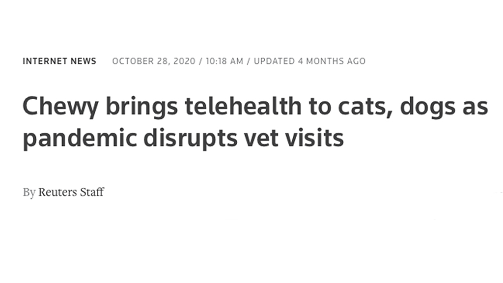 Picture of headline about chewy starting telemedicine service